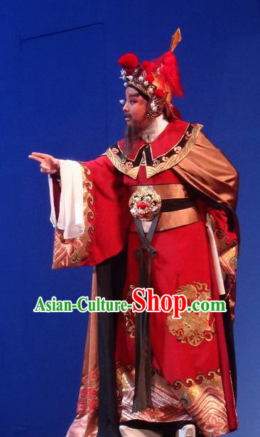 Chinese Shaoxing Opera Martial Men Costumes Yue Opera Shuang Fei Yi Garment Elderly Male King Apparels and Headwear