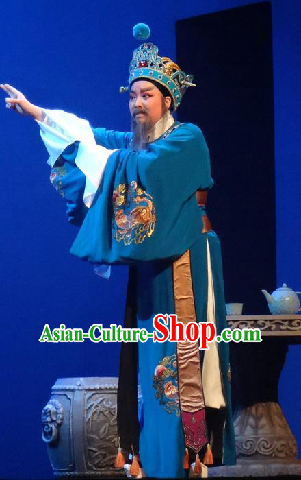 Chinese Shaoxing Opera Elderly Male Costumes Yue Opera Shuang Fei Yi Garment Chancellor Official Apparels and Headwear