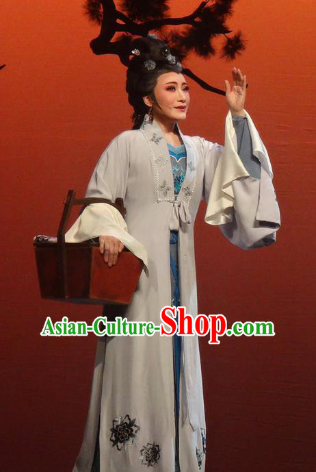 Chinese Shaoxing Opera Dame Grey Dress Shuang Fei Yi Apparels Yue Opera Wang Yanmei Garment Mistress Costumes and Hair Accessories