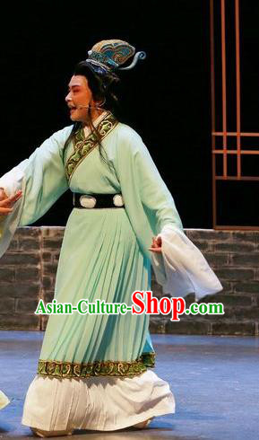 Chinese Shaoxing Opera Jiao Zhongqing Garment Yue Opera The Peacocks Fly To The Southeast Apparels Young Male Scholar Costumes and Headwear