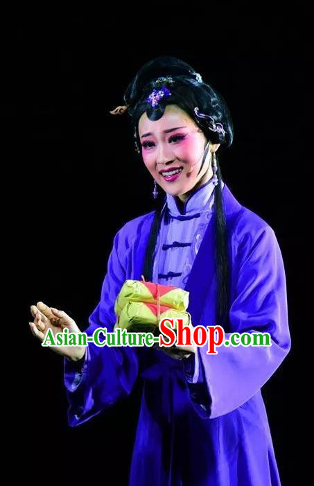 Chinese Shaoxing Opera Actress Dai Xiu Purple Dress Costumes and Headpieces Xiao Xiao Chun Yu Yue Opera Hua Tan Apparels Garment