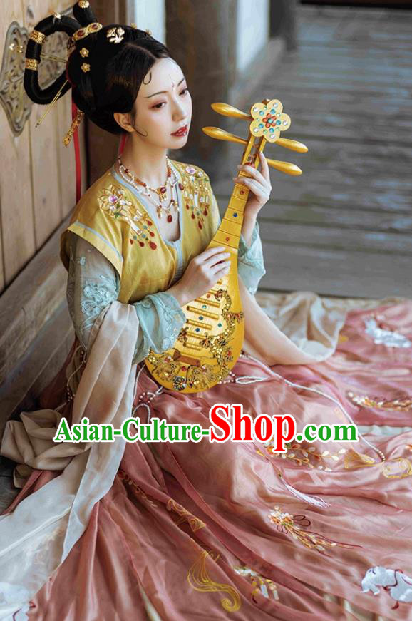 Chinese Traditional Tang Dynasty Woman Garment Embroidered Hanfu Dress Ancient Flying Apsaras Historical Costumes