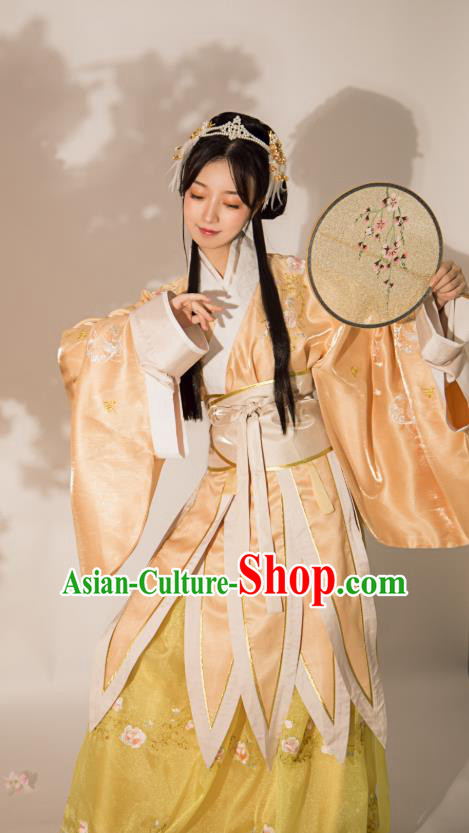 Traditional Chinese Jin Dynasty Noble Lady Embroidered Dress Ancient Goddess Princess Historical Costumes Garment for Women