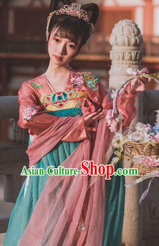 Traditional Chinese Tang Dynasty Court Lady Embroidered Garment Ancient Royal Princess Hanfu Dress Historical Costumes for Women