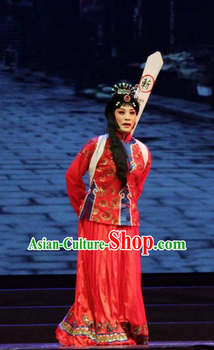 Injustice of Dou E Chinese Kun Opera Female Prisoner Costumes Peking Opera Garment Distress Maiden Red Dress Apparels and Headpieces