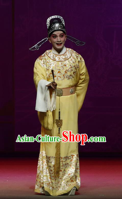 Chinese Classical Kun Opera The Purple Hairpin Young Male Apparels Peking Opera Scholar Costumes Li Yi Garment and Hat