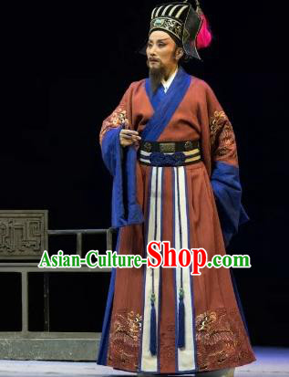 Chinese Yue Opera Elderly Male Costumes and Headwear Shaoxing Opera Wang Yangming Laosheng Garment Apparels Official Clothing