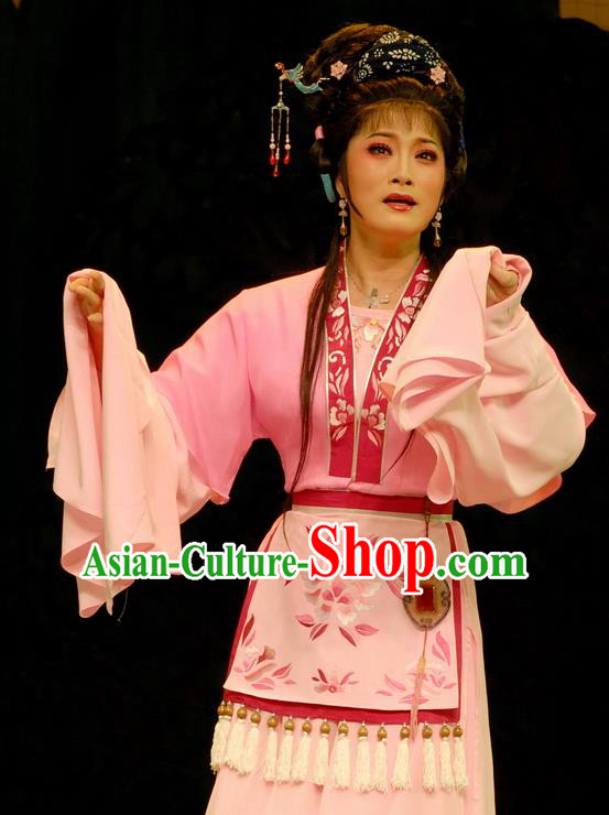 Chinese Shaoxing Opera Young Female Pink Dress Costumes and Headpieces Empress Remarry Yue Opera Queen Chong Xiu Garment Apparels