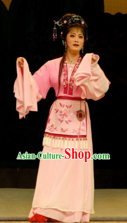 Chinese Shaoxing Opera Young Female Pink Dress Costumes and Headpieces Empress Remarry Yue Opera Queen Chong Xiu Garment Apparels