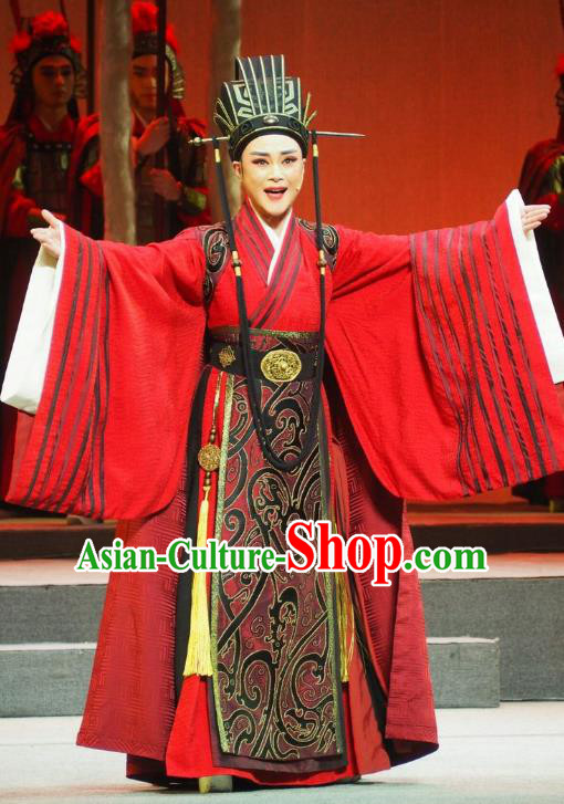 Su Qin Chinese Yue Opera Xiaosheng Garment and Headwear Shaoxing Opera Young Male Scholar Apparels Official Costumes