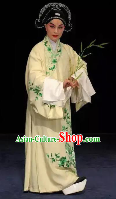 Chinese West Wing to Remember Classical Kun Opera Young Male Costumes Garment and Hat Peking Opera Xiao Sheng Yu Shuye Yellow Robe Apparels