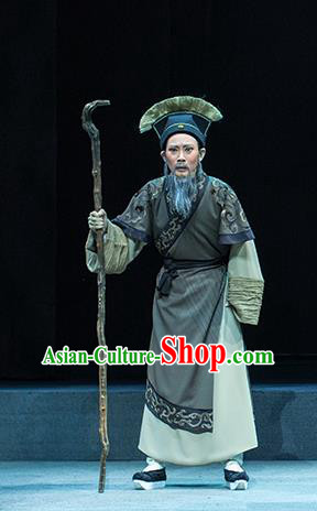 Su Qin Chinese Yue Opera Elderly Male Scholar Apparels and Hat Shaoxing Opera Laosheng Old Scholar Garment Costumes