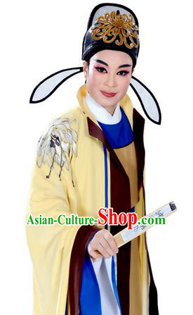 Lu Yu Wen Cha Chinese Yue Opera Xiaosheng Young Male Costumes Apparels and Headwear Shaoxing Opera Niche Scholar Garment