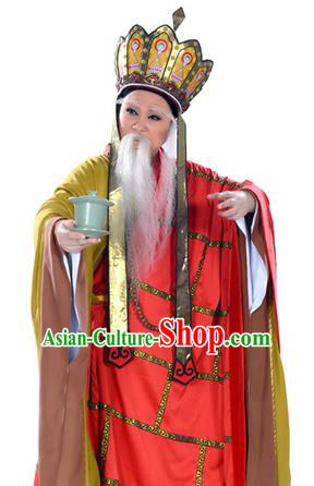 Lu Yu Wen Cha Chinese Yue Opera Elderly Male Costumes Apparels and Headwear Shaoxing Opera Monk Cassock Garment