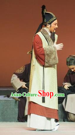 Su Qin Chinese Yue Opera Elderly Male Garment and Headwear Shaoxing Opera Laosheng Apparels Costumes Ministry Councillor Clothing