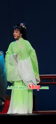 Chinese Shaoxing Opera Young Lady Green Dress Costumes and Headpieces Wu Yi Lane Yue Opera Hua Tan Xi Daomao Garment Apparels