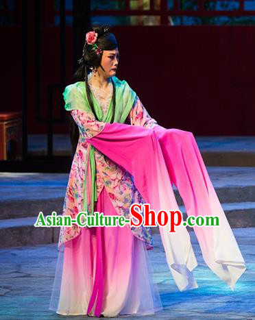 Chinese Shaoxing Opera Hua Tan Actress Rosy Dress Ren Heart Medicine Costumes and Headpieces Yue Opera Apparels Young Female Garment