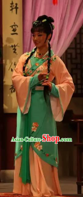 Chinese Shaoxing Opera Xiao Dan Garment Apparels Costumes and Headpieces Legend of White Snake Yue Opera Young Lady Xiao Qing Dress