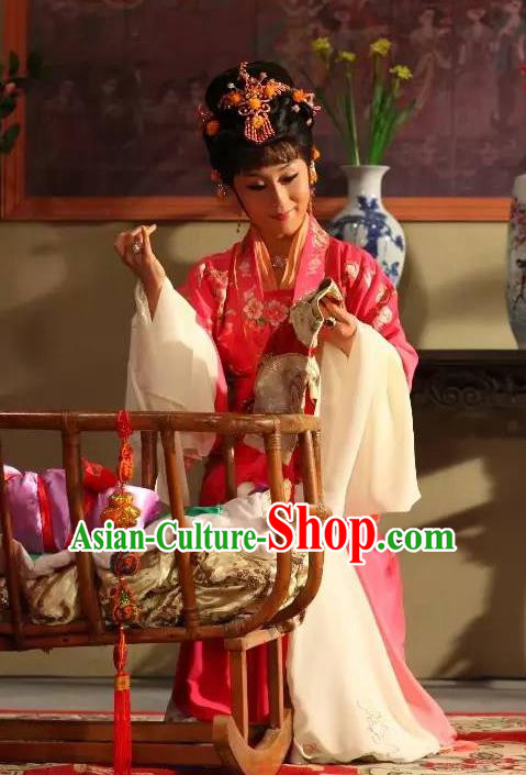 Chinese Shaoxing Opera Hua Tan Garment Costumes Apparels and Headpieces Legend of White Snake Yue Opera Actress Bai Suzhen Dress