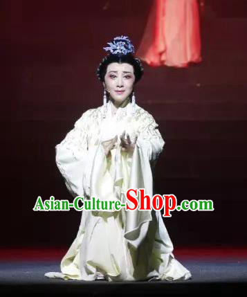 Chinese Shaoxing Opera Actress Su Nv Dress Costumes and Headpieces The Story of Goddess Yue Opera Hua Tan Garment Apparels