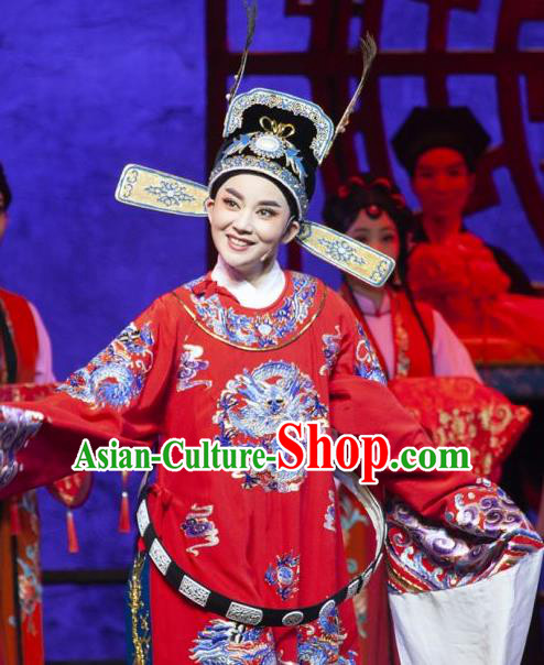 Tuan Yuan Zhi Hou Chinese Yue Opera Number One Scholar Apparels and Hat Shaoxing Opera Xiaosheng Garment Costumes Official Vestment