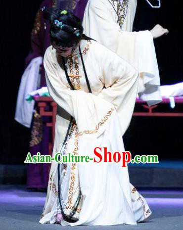 Chinese Shaoxing Opera Distress Maiden Dress Costumes and Headpieces Tuan Yuan Zhi Hou Yue Opera Tsing Yi Garment Apparels