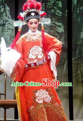 Chinese Yue Opera Xiaosheng Official Robe and Hat Shaoxing Opera Tian Dao Zheng Yi Garment Young Man Apparels Number One Scholar Red Costumes