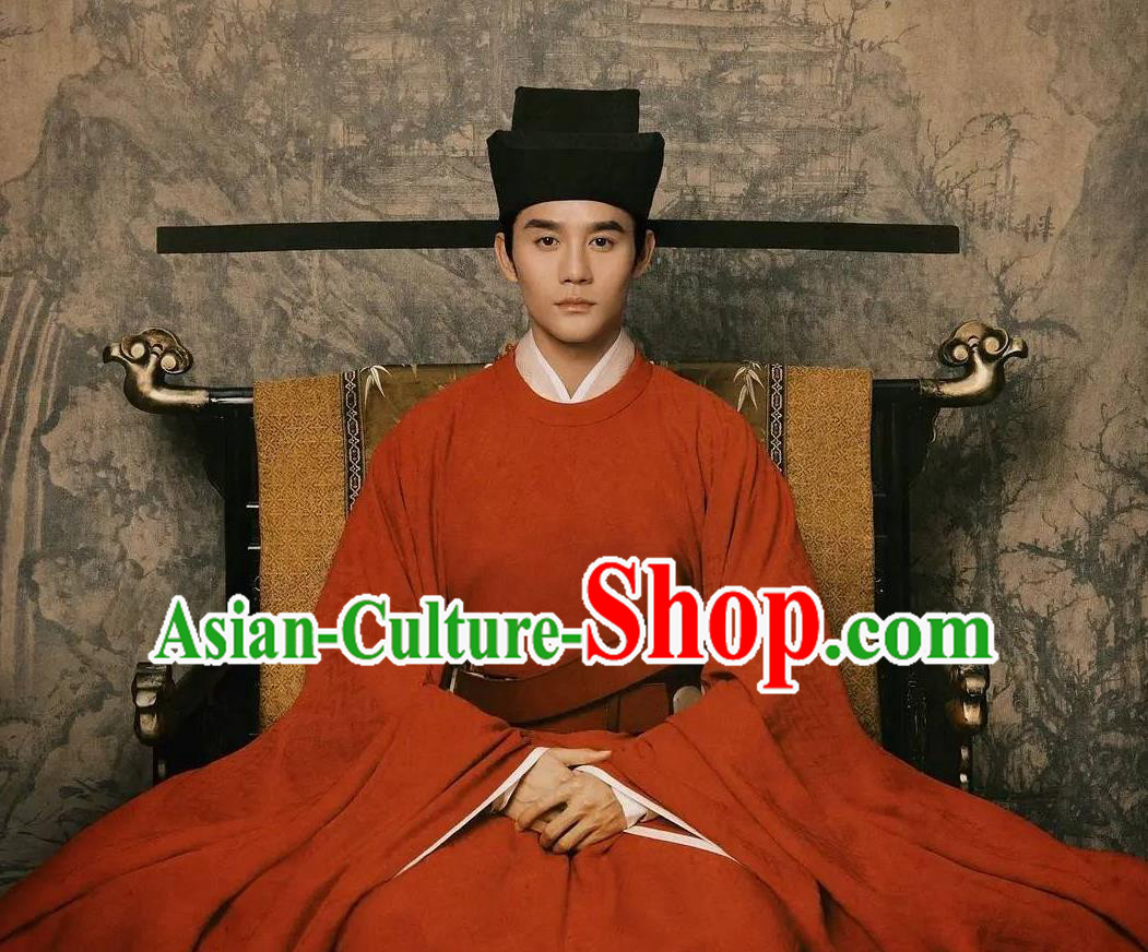 Traditional Chinese Ancient Renzong Zhao Zhen Historical Costumes Drama Serenade of Peaceful Joy Song Dynasty Emperor Imperial Robe and Hat