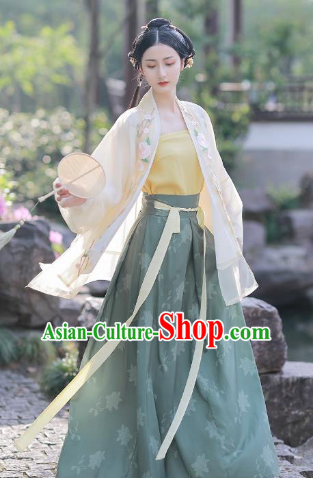 Chinese Traditional Song Dynasty Young Lady Embroidered Hanfu Dress Ancient Garment Historical Costumes