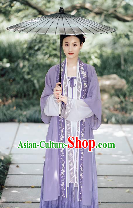 Traditional Chinese Ancient Hanfu Dress Garment Song Dynasty Noble Lady Embroidered Historical Costumes Complete Set