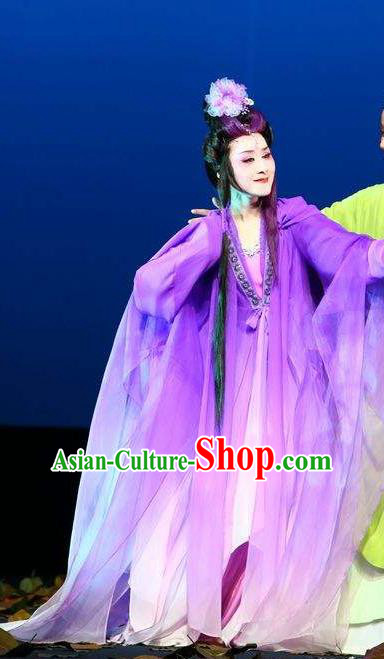 A Chinese Ghost Story Shaoxing Opera Hua Tan Costumes and Headpieces Yue Opera Actress Nie Xiaoqian Purple Dress Garment Apparels