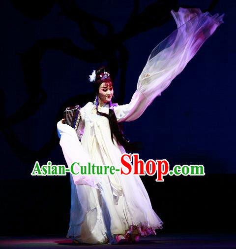 A Chinese Ghost Story Shaoxing Opera Actress Apparels Costumes and Headpieces Yue Opera Hua Tan Nie Xiaoqian White Dress Garment