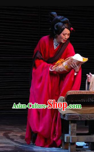 Chinese Shaoxing Opera Princess Apparels Costumes and Headpieces The Orphan of Zhao Yue Opera Hua Tan Red Dress Garment