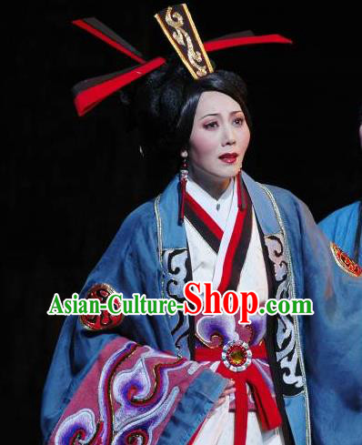 Chinese Shaoxing Opera Countess Apparels Costumes and Headdress The Orphan of Zhao Yue Opera Noble Female Dress Garment