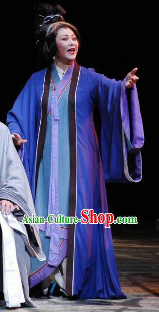 Chinese Shaoxing Opera Elderly Dame Apparels Costumes and Headdress The Orphan of Zhao Yue Opera Old Female Dress Garment