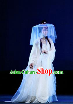 A Chinese Ghost Story Shaoxing Opera Young Lady Nie Xiaoqian Apparels Costumes and Headdress Yue Opera Hua Tan White Dress Garment
