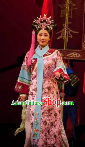 Chinese Shaoxing Opera Court Maid Qipao Dress Apparels and Headdress Lu Ding Ji Yue Opera Qing Dynasty Lady Garment Costumes