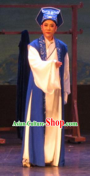 Huang Dao Po Chinese Yue Opera Young Man Garment Costumes and Headwear Shaoxing Opera Scholar Robe Apparels