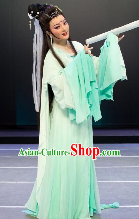 A Chinese Ghost Story Shaoxing Opera Hua Tan Apparels Costumes and Headpieces Yue Opera Actress Young Lady Green Dress Garment