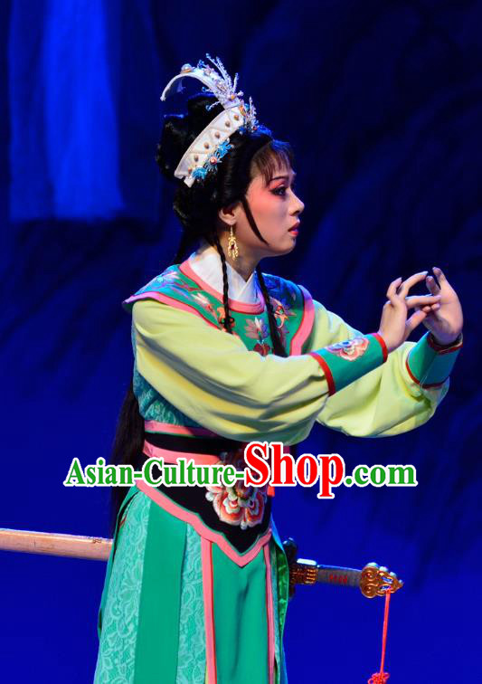 Chinese Shaoxing Opera Young Lady Pai Yin Apparels Costumes and Headdress Yue Opera Mrs Dayi Actress Martial Girl Dress Garment