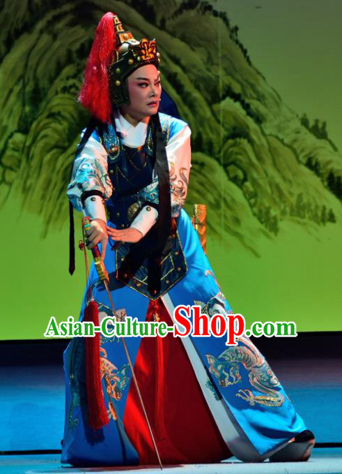 Mrs Dayi Chinese Yue Opera Young Man Garment and Headwear Shaoxing Opera Martial Male General Yue Lin Apparels Costumes