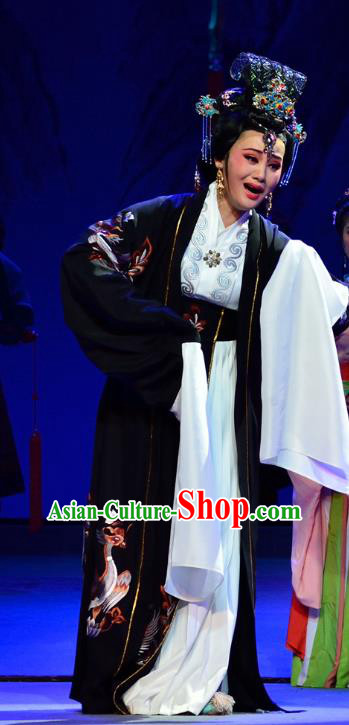 Chinese Shaoxing Opera Infanta Chai Apparels Costumes and Headdress Yue Opera Mrs Dayi Dowager Countess Dress Garment