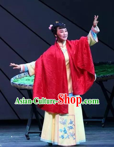 Chinese Shaoxing Opera Young Lady Yellow Apparels Costumes and Headdress Wu Gu Niang Yue Opera Actress Garment