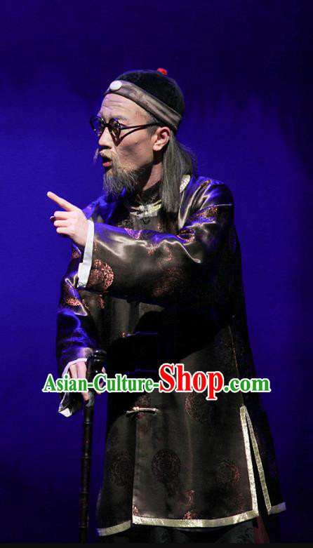 The Family Chinese Yue Opera Old Landlord Garment Costumes and Headwear Shaoxing Opera Laosheng Elderly Gentleman Apparels