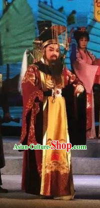 Xu Fu Dong Du Chinese Yue Opera Laosheng Elderly Male Costumes and Headwear Shaoxing Opera First Emperor of Qin Garment Apparels