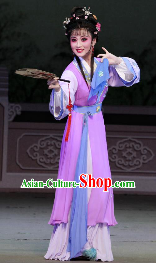 Chinese Shaoxing Opera Rich Female Li Banyue Purple Dress Apparels Costumes and Headpieces Chun Cao Yue Opera Hua Tan Garment