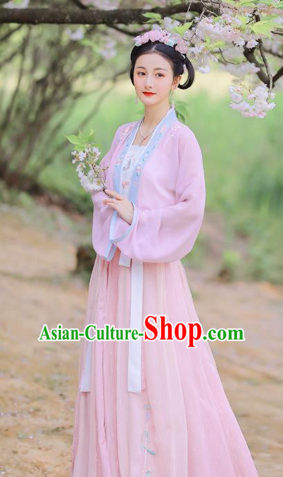 Traditional Chinese Song Dynasty Young Lady Hanfu Dress Ancient Garment Embroidered Historical Costumes