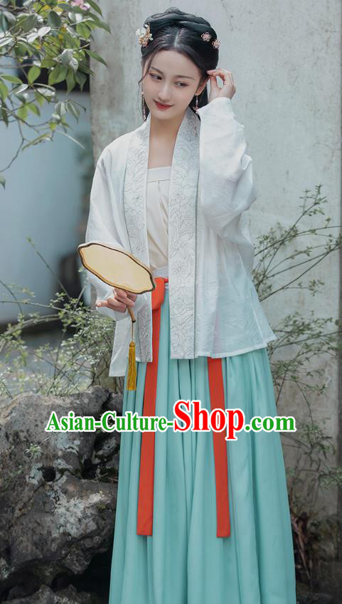 Traditional Chinese Song Dynasty Historical Costumes Ancient Young Lady Hanfu Dress Embroidered Garment