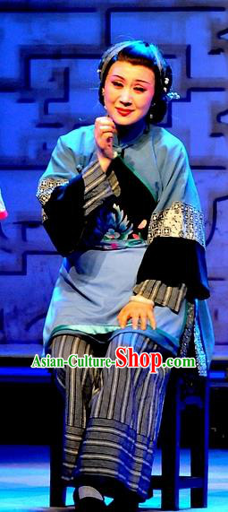 Chinese Shaoxing Opera Elderly Female Qiu Hua Apparels Costumes and Headdress Yue Opera Liu Hua Xi Dress Woman Garment