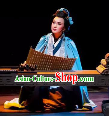 Chinese Shaoxing Opera Young Female Ban Zhao Apparels Costumes and Headpieces Yue Opera Litterateur Dress Garment